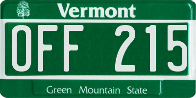 VT license plate OFF215