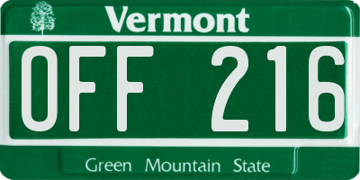 VT license plate OFF216