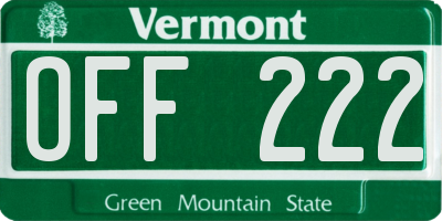 VT license plate OFF222
