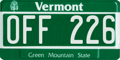 VT license plate OFF226