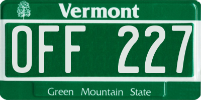 VT license plate OFF227