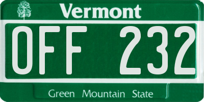 VT license plate OFF232