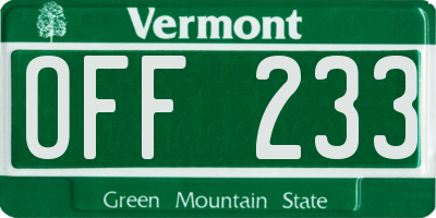 VT license plate OFF233