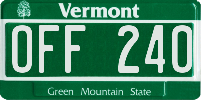 VT license plate OFF240