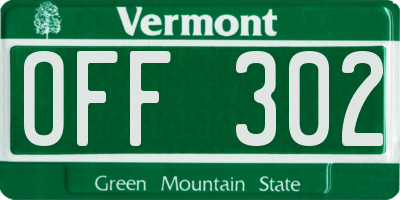 VT license plate OFF302