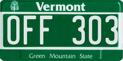 VT license plate OFF303