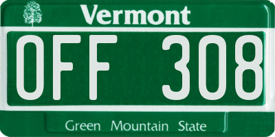 VT license plate OFF308