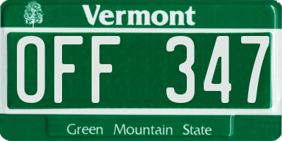 VT license plate OFF347