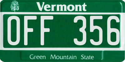 VT license plate OFF356