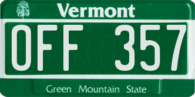 VT license plate OFF357