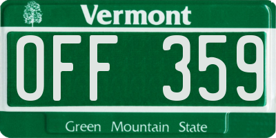 VT license plate OFF359