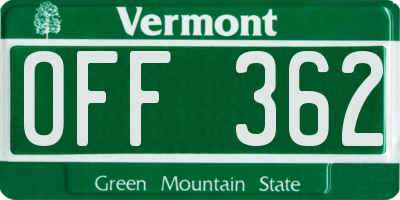 VT license plate OFF362