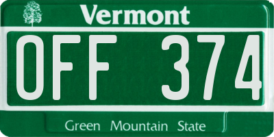 VT license plate OFF374