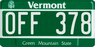 VT license plate OFF378