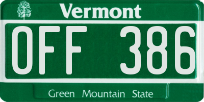 VT license plate OFF386