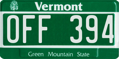 VT license plate OFF394