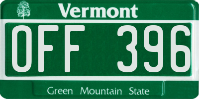 VT license plate OFF396