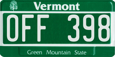 VT license plate OFF398