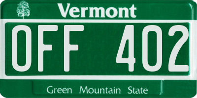 VT license plate OFF402