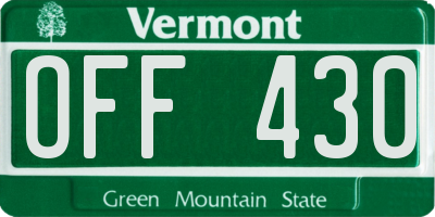 VT license plate OFF430