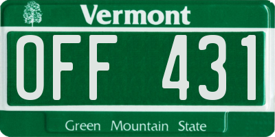 VT license plate OFF431