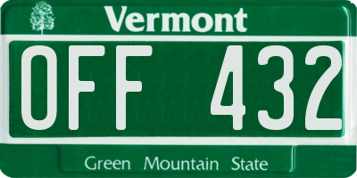 VT license plate OFF432