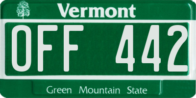 VT license plate OFF442