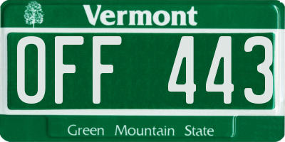 VT license plate OFF443