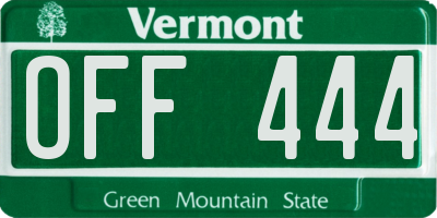 VT license plate OFF444