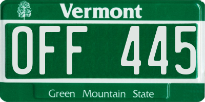 VT license plate OFF445