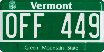 VT license plate OFF449