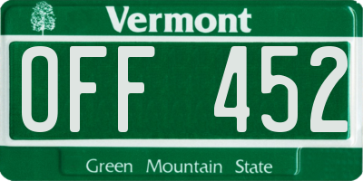 VT license plate OFF452