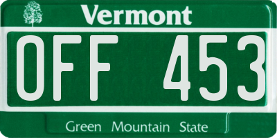 VT license plate OFF453