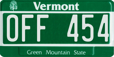 VT license plate OFF454