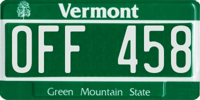 VT license plate OFF458