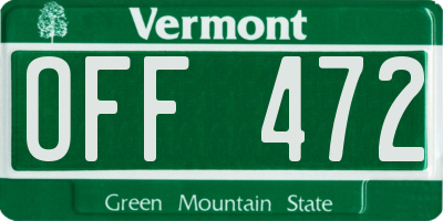 VT license plate OFF472