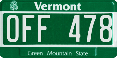 VT license plate OFF478