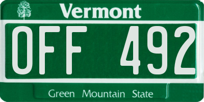 VT license plate OFF492