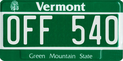 VT license plate OFF540