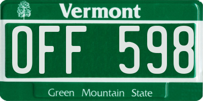 VT license plate OFF598