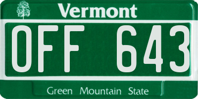VT license plate OFF643