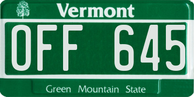 VT license plate OFF645