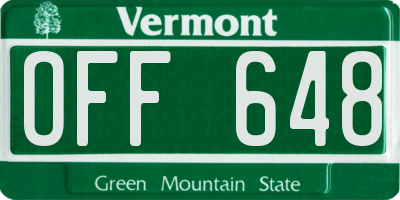 VT license plate OFF648