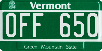 VT license plate OFF650