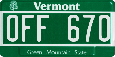 VT license plate OFF670