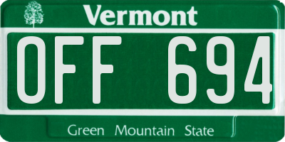 VT license plate OFF694