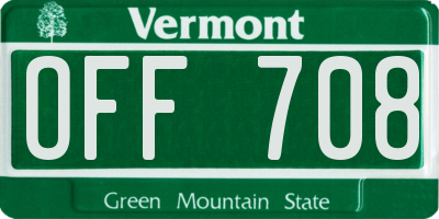 VT license plate OFF708
