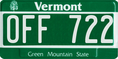 VT license plate OFF722