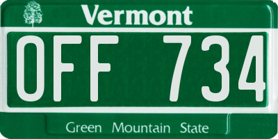 VT license plate OFF734