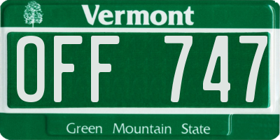 VT license plate OFF747